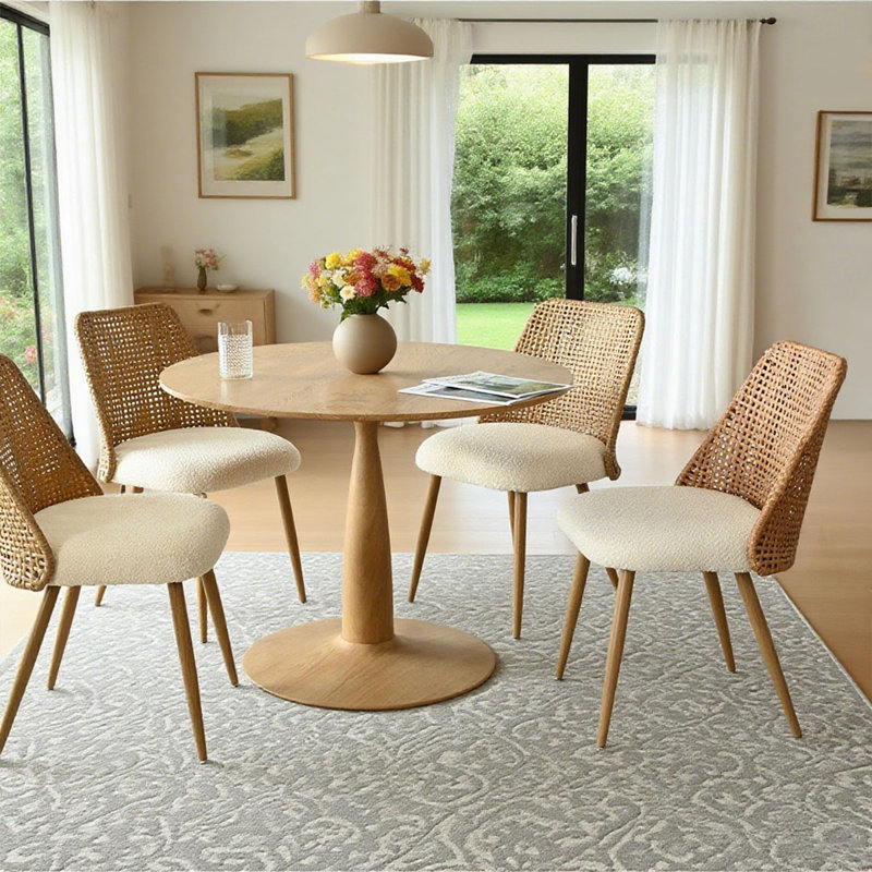 5-Piece 39.5" W Round Dining Set with Fabric Chairs