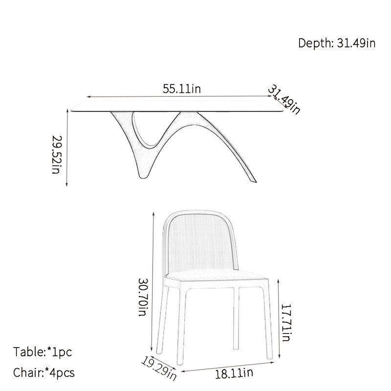 Modern simple rock plate dining table sets, 29.52"H x 55.11"L x 31.49"W
