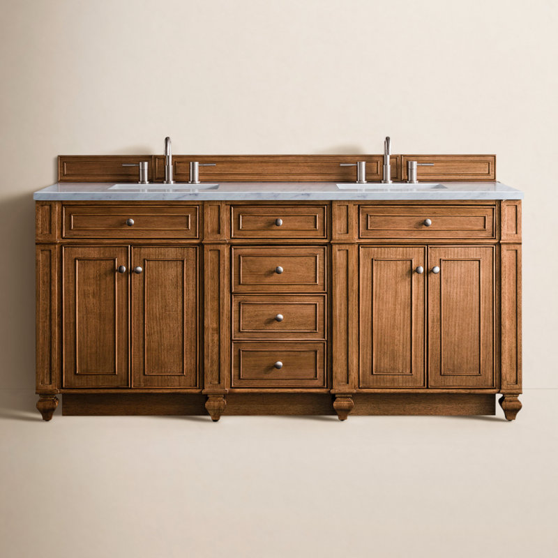 Bristol 72'' W Double Vanity, Carrara White, Saddle Brown, 8" Widespread