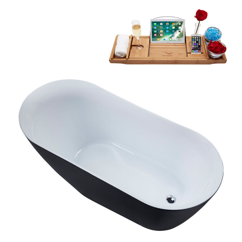 59.1'' x 29.1'' Freestanding Soaking Acrylic Bathtub, Polished Chrome