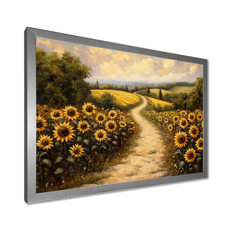 Donald tournesols le long du chemin de terre II - tournesols, art mural sur toile, H 24 po x l 32 po, Argent argent