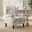 Fauteuil à oreilles à oreilles, fauteuil club rembourré avec pieds en bois massif pour le salon, la chambre à coucher et le bureau, oiseau bleu floral