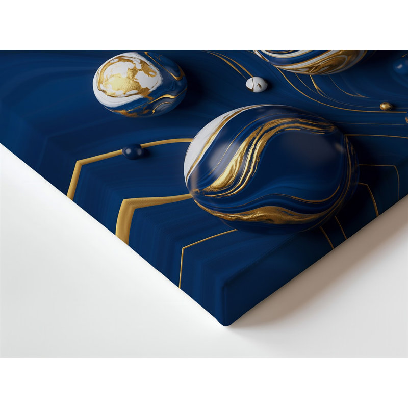 Toile, composition abstraite envoûtante avec formes fluides tourbillonnantes dans un art mural profond bleu marine et riches tons dorés, art mural sur toile