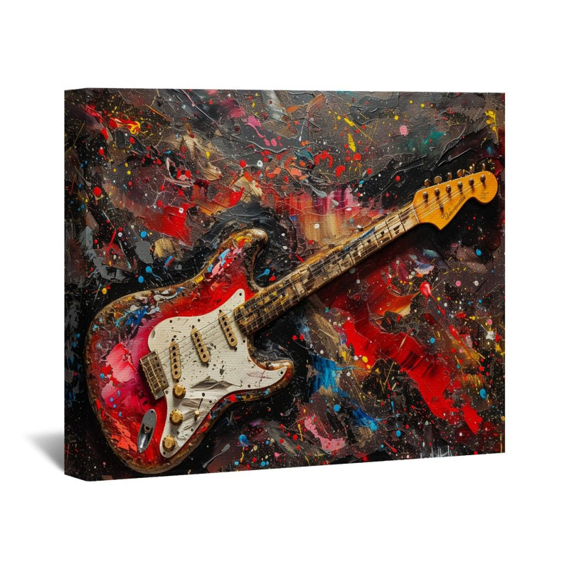 Guitare avec toile tendue - Décoration murale musique, H 11 po x l 14 po