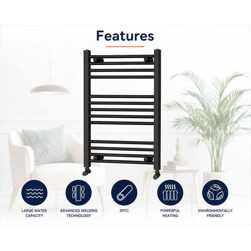 Heated Towel Rail 77cm x 50cm, Matt Black