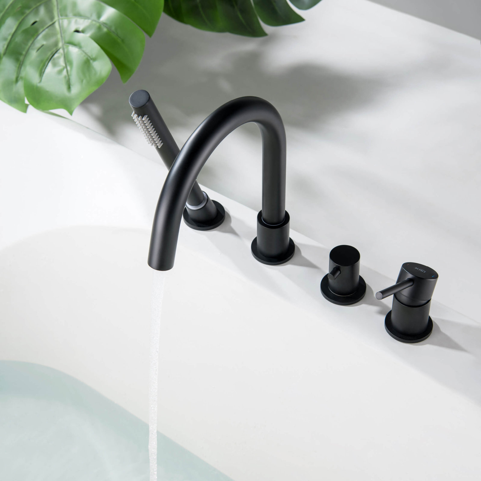 Circular Deck-Mounted Tub Filler with Diverter, Matte Black