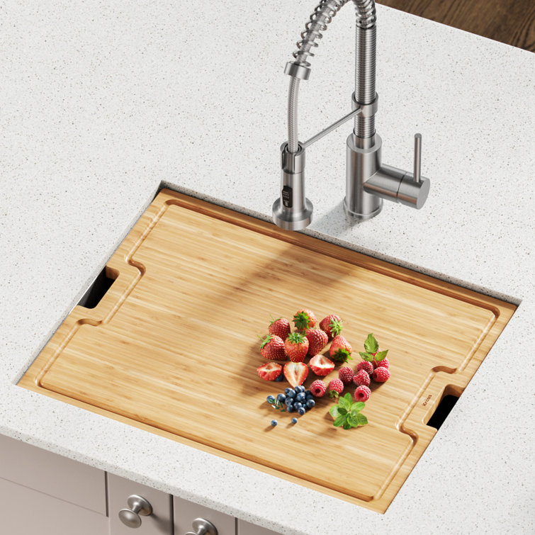 Kraus 12 in. Solid Bamboo Workstation Kitchen Sink Cutting Board