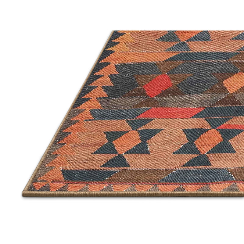 Tapis de zone orange/brun/bleu contemporaine, Rectangle 5 pi x 7 pi
