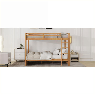 Solid Wood Queen Size Bunk Bed with Built-In Ladder, Space-Saving Traditional Design for Small or Shared Bedrooms