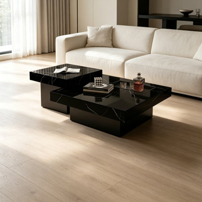 Table basse élégante avec plateau en ardoise et design minimaliste luxueux