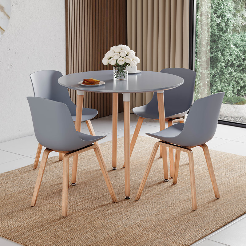 Triston Beech Round Solid Wood Base Dining Table, Grey