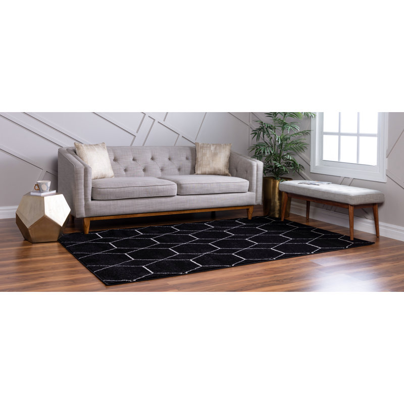 Wrought Studio Mariela Performance Black Rug & Reviews | Wayfair