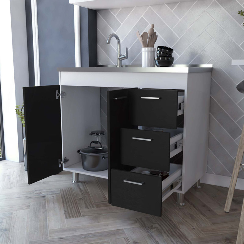 Armoire Ferretti, trois tiroirs, porte double, quatre pieds