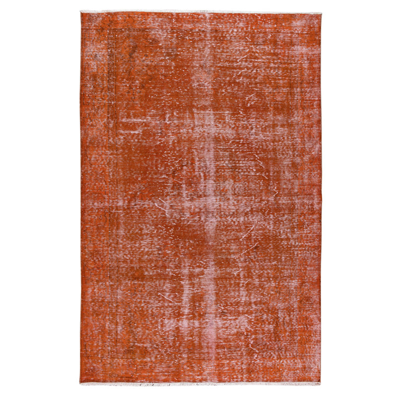 Tapis turc noué à la main de 6,6 x 10 pi et teint en orange pour un décor moderne de maison et de bureau