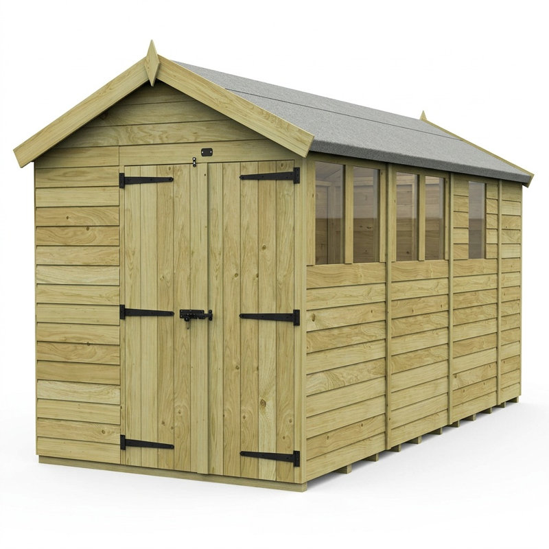 Total Sheds 7ft x 13ft Apex Garden Shed - Double Door - With Windows - Pressure Treated Timber - UK Manufactured