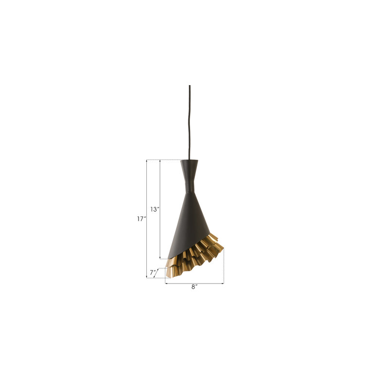 Ruffle 1 - Light Unique Cone Pendant, Black/Brass