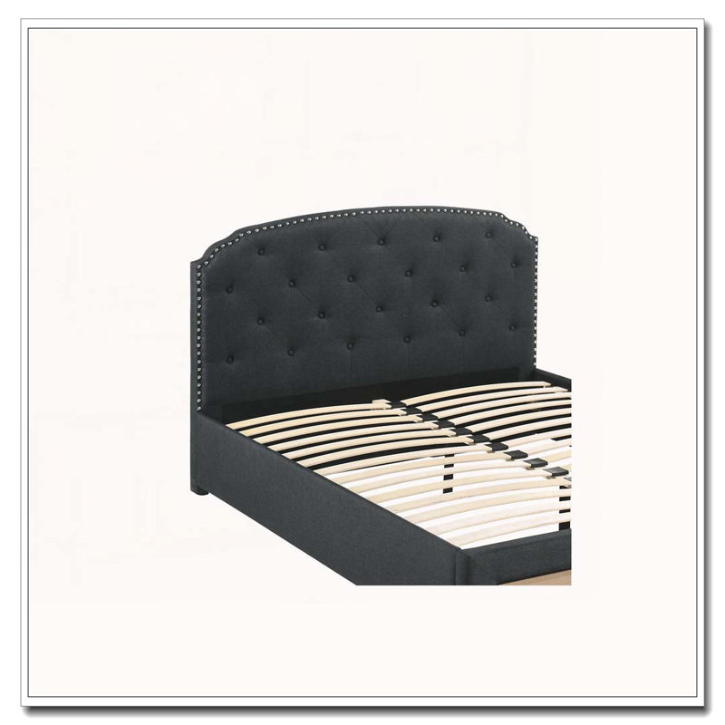 Burlap Upholstered Button Tufted Bed With Drawer