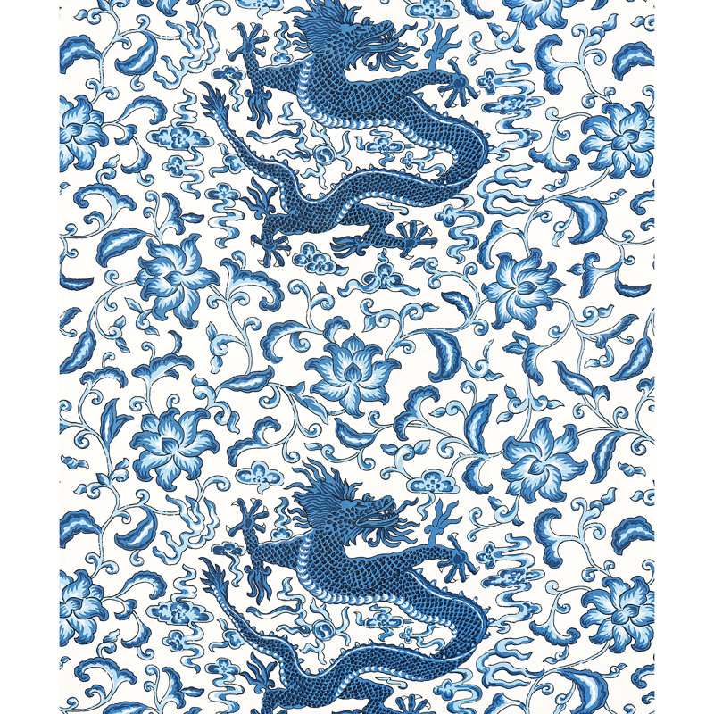Oriana Chi'en Dragon Linen Print Fabric, Indigo