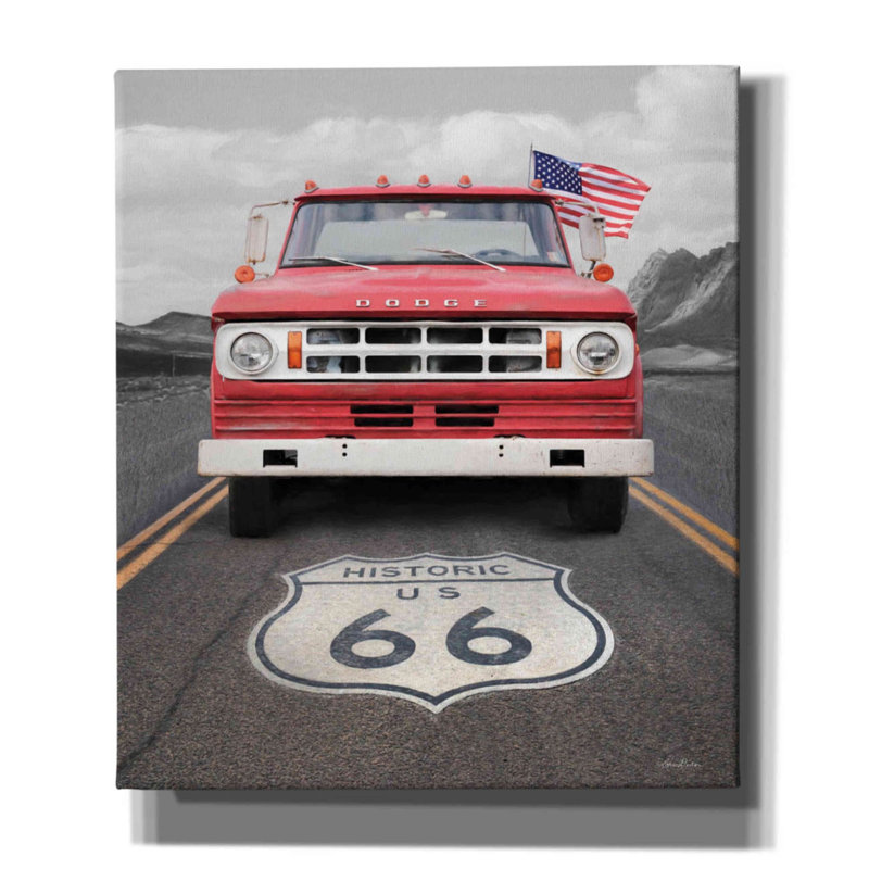 «Dodge on Route 66» par Lori Deiter, art mural sur toile, H 30 po x l 26 po x P 1,5 po