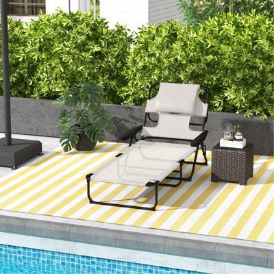 Tanning Chaise Lounge Chair, 4-Position Beach Chair With Face & Arm Holes, Pillow Headrest, Adjustable Sunbathing Chair