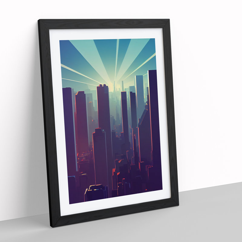 Brilliant City Skyline Abstract - Wall Art, 48cm H x 36cm W, Black Framed, White