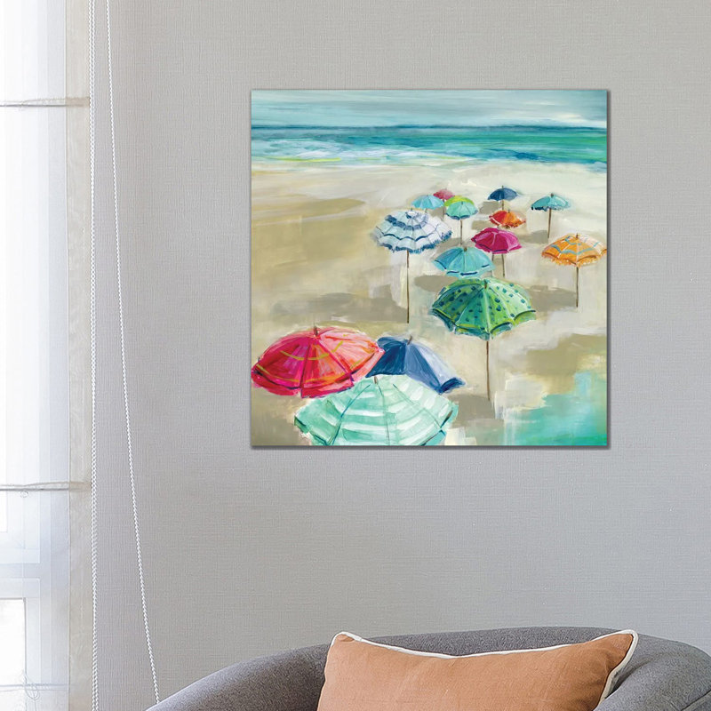 Umbrella Beach I by Carol Robinson - Painting on Canvas, 66.04 cm H x 66.04 cm W x 3.175 cm D, No Frame