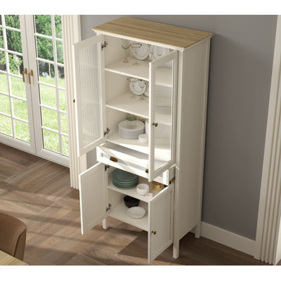 Lujan Multi-Purpose Cabinet, Cream & Oak Finish, 34.8 x 76.4 x 17.4 inches | 100% Melamine Coated Particle Board, 100% MDF Doors | Includes Multiple Shelves, Wall-Mountable, Elegant Design with Metal Handles