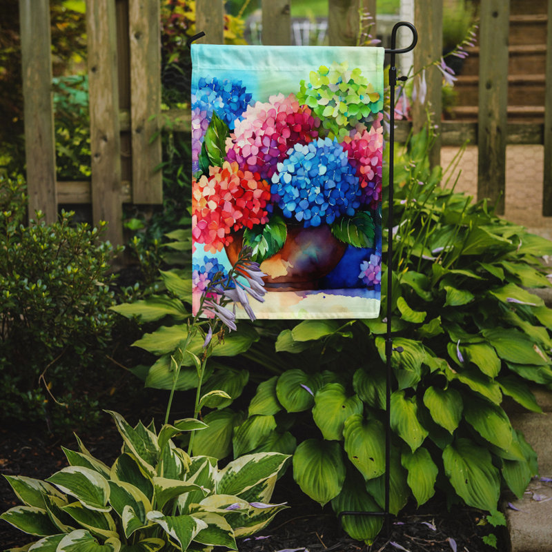 Hortensias dans un drapeau de jardin à l'aquarelle
