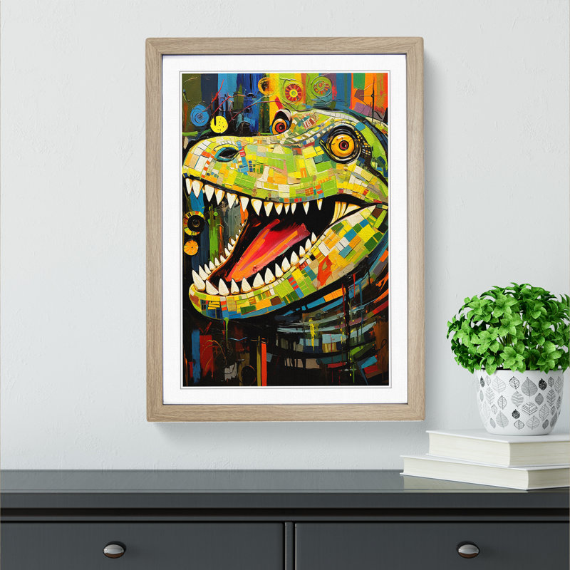 Crocodile Constructivism Art - Framed Print, Oak Framed, 64cm H x 46cm W