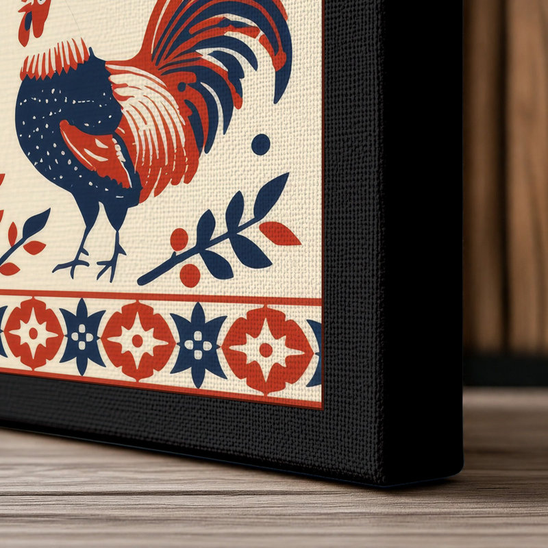 Four Roosters Grid Eclectic - Wrapped Canvas, 24x16 - 61.0 x 40.6 cm, Black Border