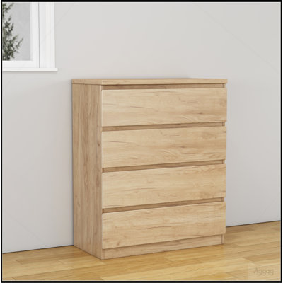 4 Drawer Dresser,Modern Storage Chest of Drawers,31.5In Natural Dresser for Closet with Handle-Free Design, Closet Chests Organizer for Bedroom, Living Room,Natural