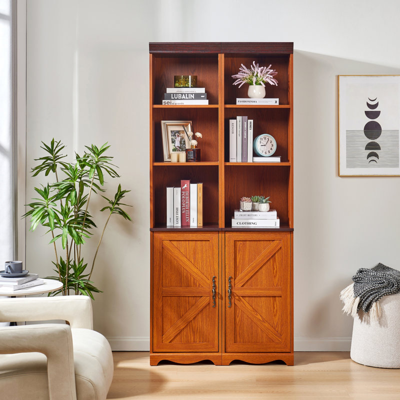 Grande armoire de rangement Farmhouse avec tablettes réglables, Chêne foncé