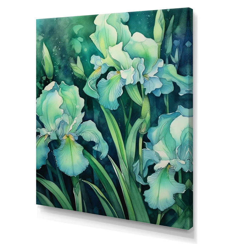 «Green Irises Petal V», art mural sur toile à motif floral, H 44 po x l 34 po x P 1,5 po, Toile tendue