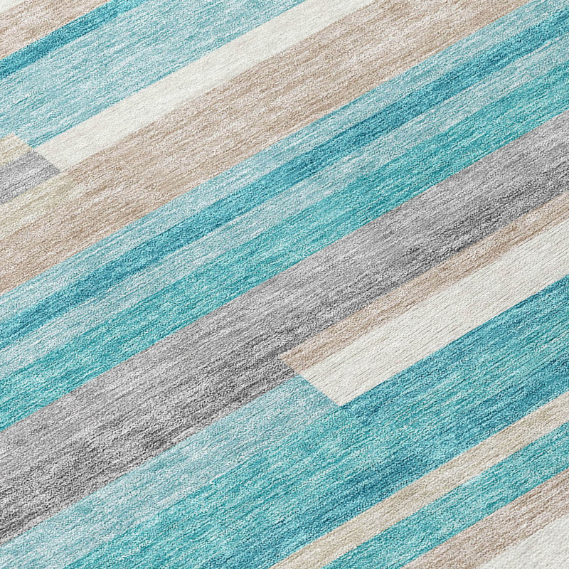 Malchow Washable Striped Indoor / Outdoor Rug, Round 8'