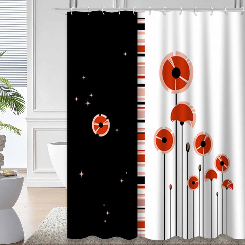 Rideau de douche noir imperméable, rideaux de douche pour la salle de bain avec 12 crochets, 72" L x 84" W