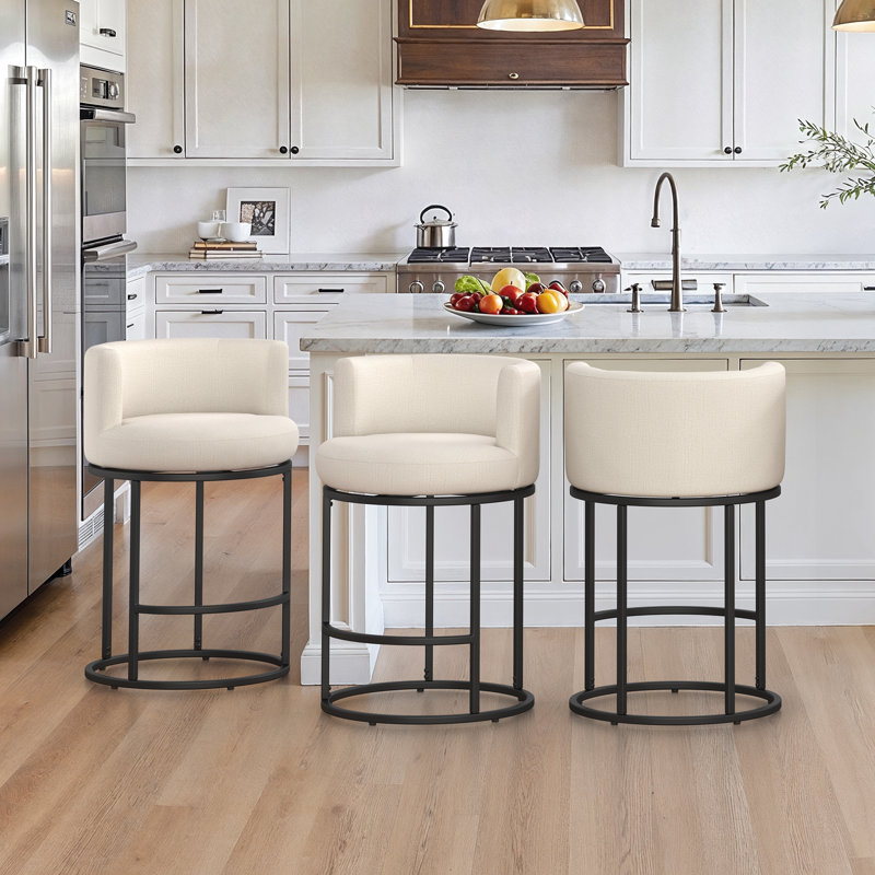 26" Sculptural Swivel Modern Counter Stool, Linen
