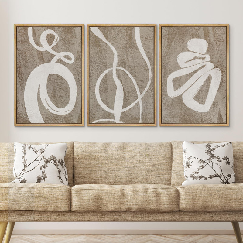 «Contemporary Geometric Abstract Illustration», 3 pièces, Naturel, H 36 po x l 24 po