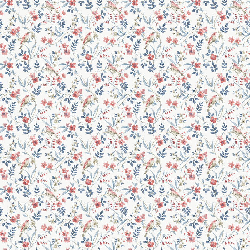 Miniatures 3 Collection Garden Bird Wallpaper Roll, Red/Blue