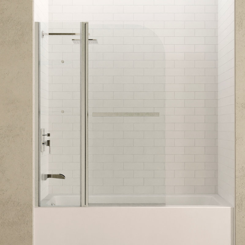 Galleon 58" H Hinged Frameless Tub Door with Tsunami Guard Technology, Brushed Nickel
