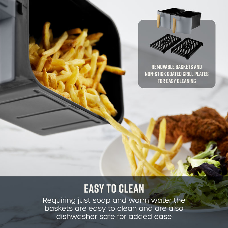 Swan SD10410GRY Nordic Duo 13-in-1 Air Fryer with Dual Non-Stick Baskets, Swan Cyclone Technology, 13 Pre-Set Functions, Match Cook, 8L, 1700W, Grey