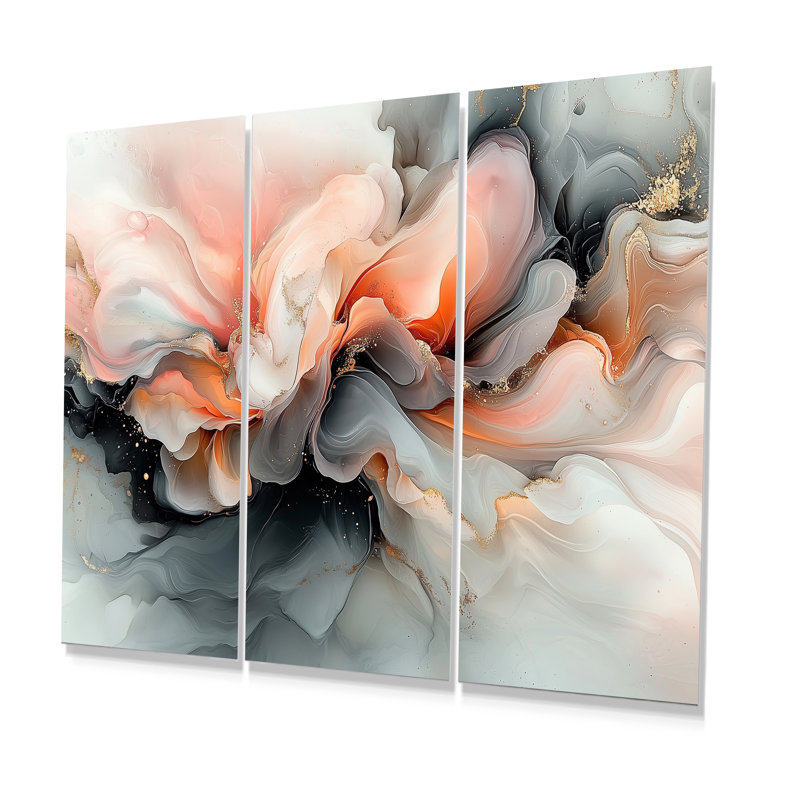 Ensemble de salon abstrait géométrique en marbre rose et gris II, Métal métal, H 28 po x l 36 po x P 1 po