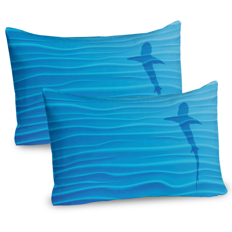 Ambesonne Summer Pillow Sham 2 Pack Wild Shark in Ocean Blue, 20"H x 26"W
