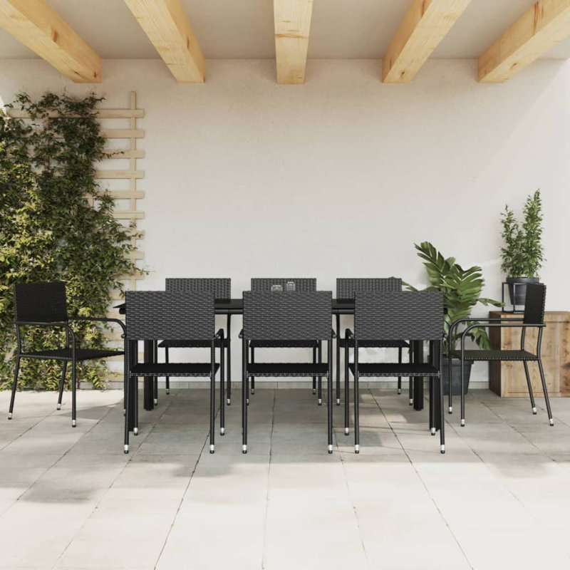 Xayla Patio Dining Set with Rectangular Table, Black, 31.5" x 31.5" x 29.1", 4