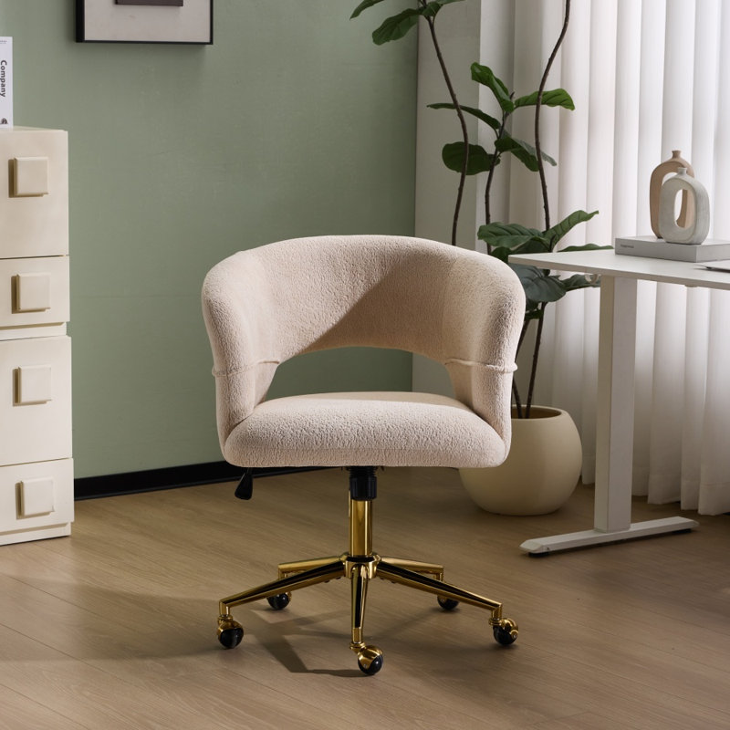 25.1 Inch Velvet Ring Backrest Swivel Office Chair, Beige