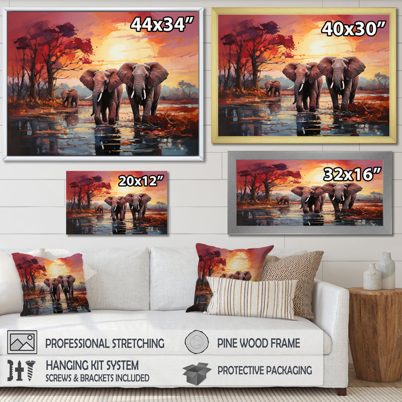 «Graceful African Elephants In Motion III», reproduction sur toile, Toile tendue, H 16 po x l 32 po x P 1 po