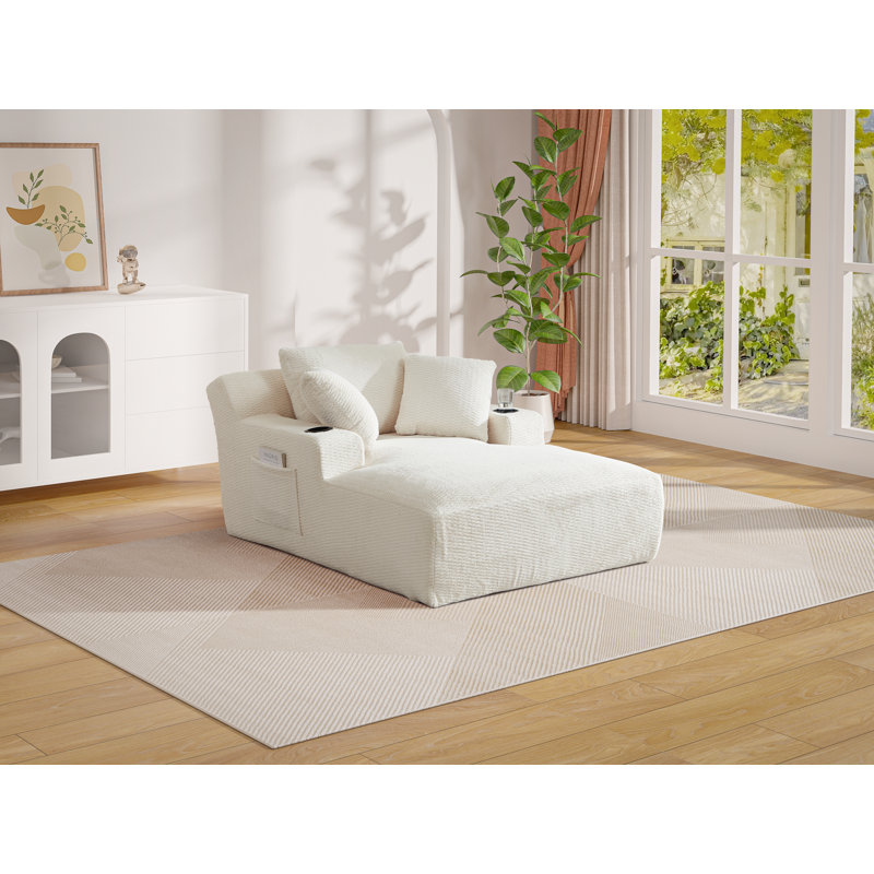 Très grande méridienne intérieure rembourrée en velours côtelé, sans assemblage requis, Beige