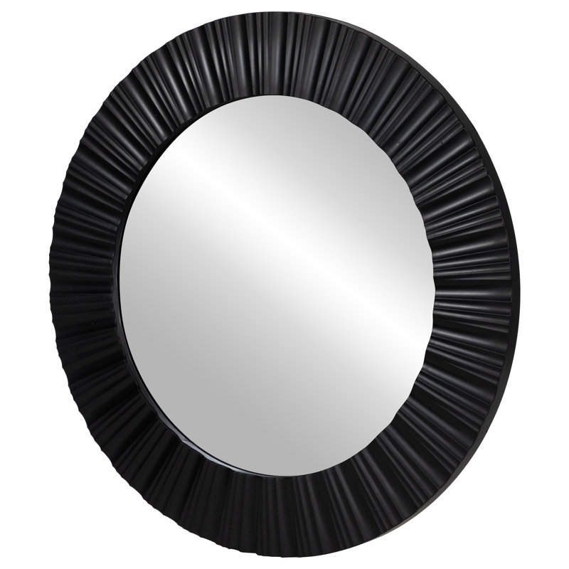 Elegant 20" Contemporary Fluted Round Mirror Wall Decor, Black
