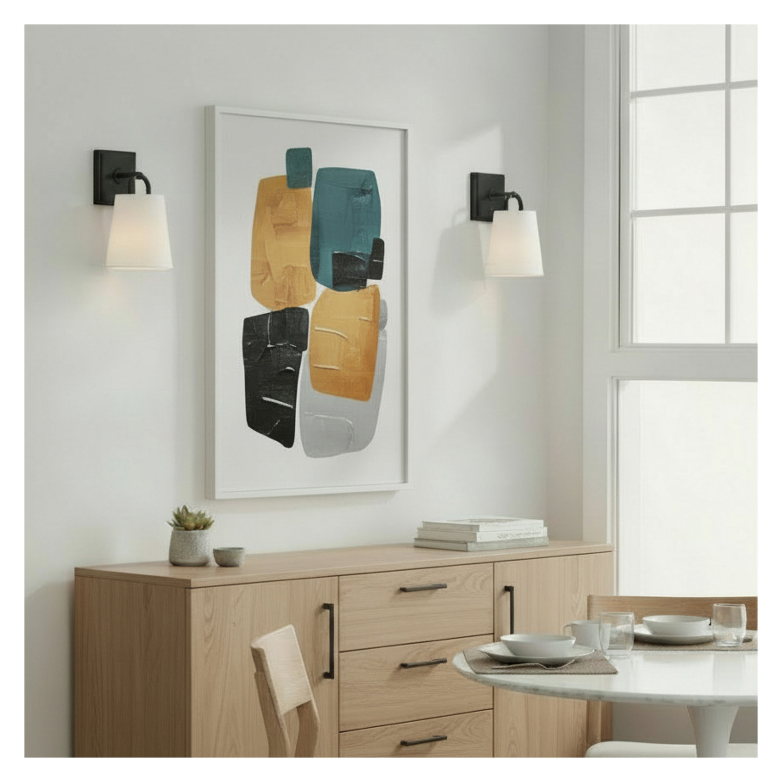 Single Light Dimmable Armed Sconce, Matte Black