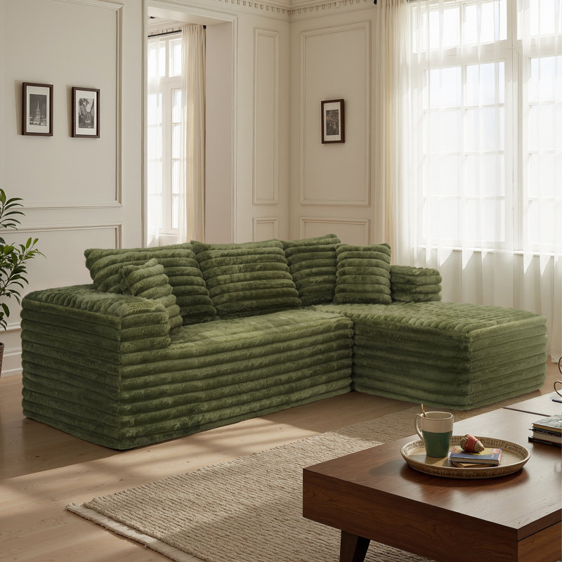 Canapé 2 pièces avec coussin Kustas Boneless, Velours côtelé vert
