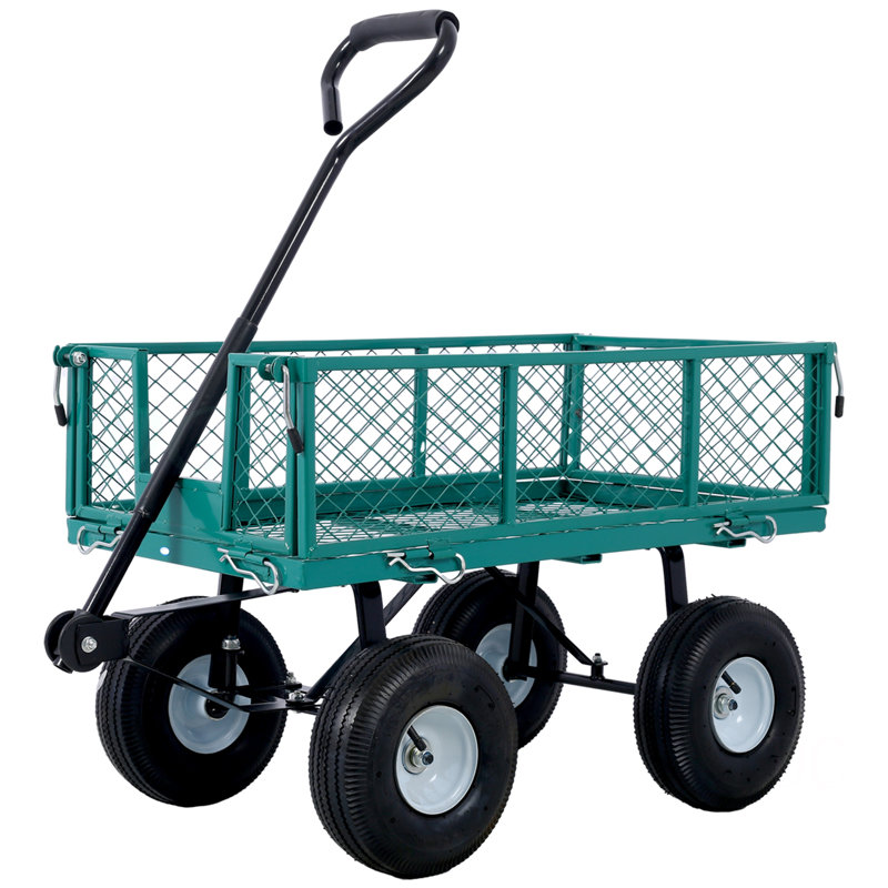 Chariot de jardin en acier, côtés amovibles en maille d'acier, 3 pieds cubes, capacité de 550 lb, Vert